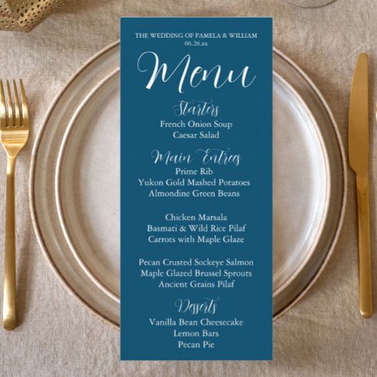 Menu Turquoise Bleu Simple Style Dîner Mariage