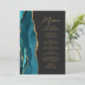 Menu Turquoise Blue Agate Gold Modern Script Mariage (Debout devant)