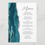 Menu Turquoise Blue Silver Agate Modern Script Mariage (Devant)