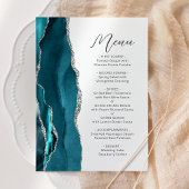 Menu Turquoise Blue Silver Agate Modern Script Mariage