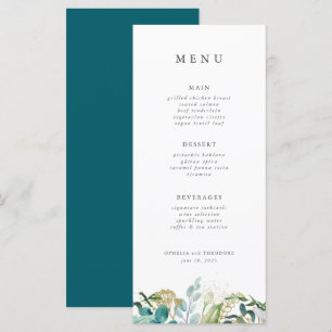 Menu Turquoise Botanique Moderne Mariage élégant