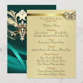 Menu turquoise de mariage de bijou de mascarade (Devant / Derrière)