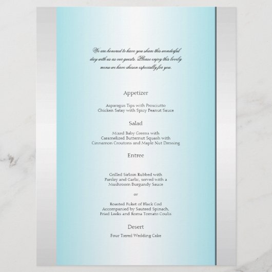 Menu turquoise et blanc Zebra Diamond Mariage (Devant)