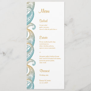 Menu Turquoise et Gold Indian Paisley Mariage