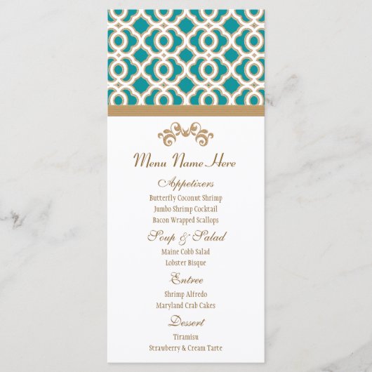 Menu turquoise et Gold marocain (Devant)