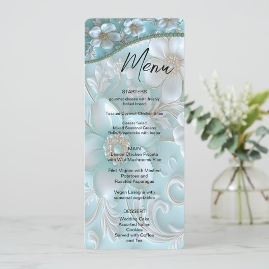 Menu turquoise Floral Blanc (Debout devant)