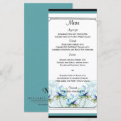 Menu turquoise Floral Watercolor Mariage (Devant / Derrière)