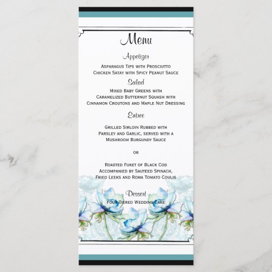 Menu turquoise Floral Watercolor Mariage (Devant)