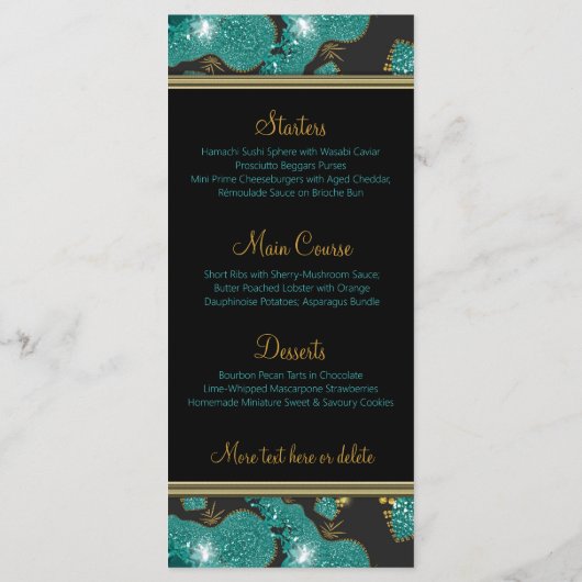 Menu Turquoise Gold Sparkly Coral Beach Night Mariage M (Dos)