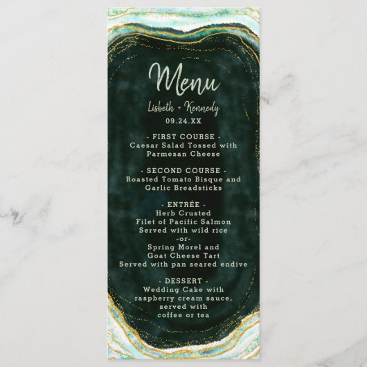 Menu Turquoise Green & Gold Agate Marble Geode Rock Dîn (Devant)