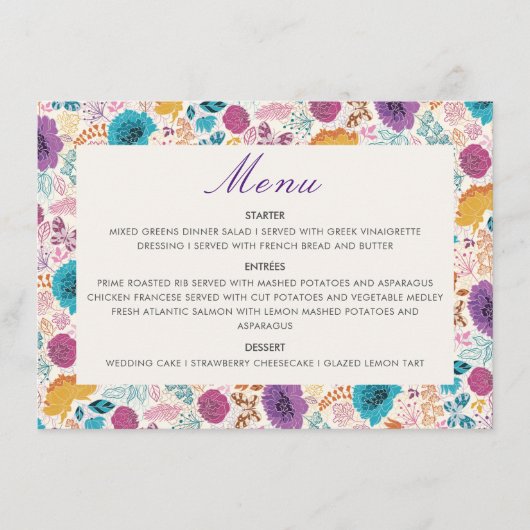Menu Turquoise Purple Jaune Fleurs de prairie de printe (Devant)