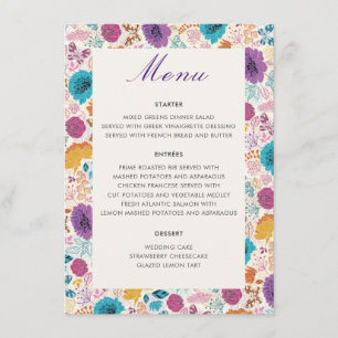 Menu Turquoise Purple Jaune Fleurs de prairie de printe