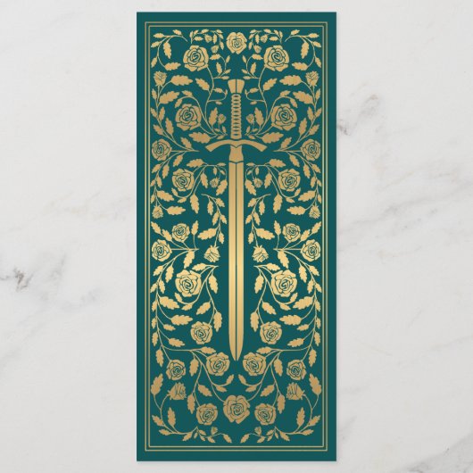 Menu Turquoise Royal Médiéval Épée Mariage plat (Dos)