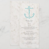 Menu turquoise Rustic Ancre Mariage (Devant / Derrière)