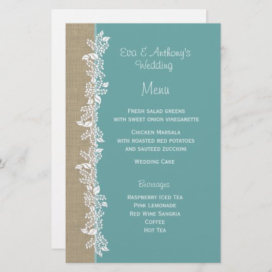 Menu Turquoise Sea Garland (Devant / Derrière)