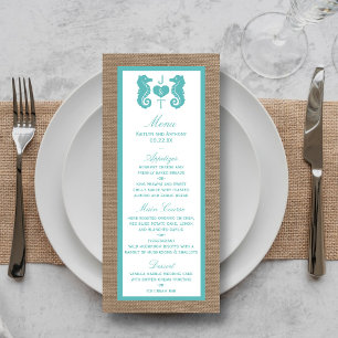 Menu Turquoise Seahorse Burlap Beach Wedding Collection
