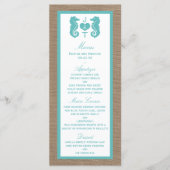 Menu Turquoise Seahorse Burlap Beach Wedding Collection (Devant)