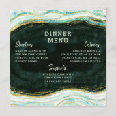 Menu Turquoise Vert & Or Agate Marbre Géode Carré Dîner (Devant)