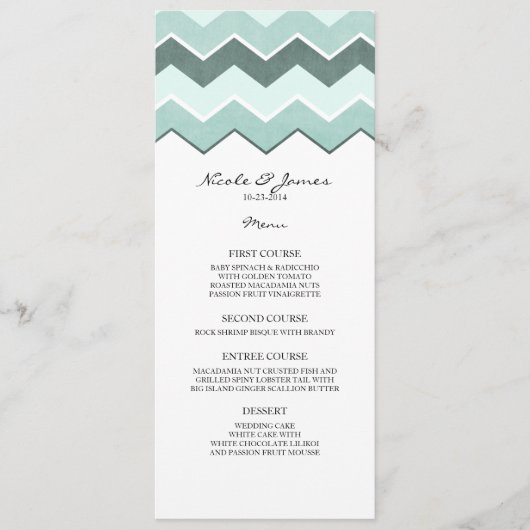 Menu Turquoise Zig Zag Mariage (Devant)