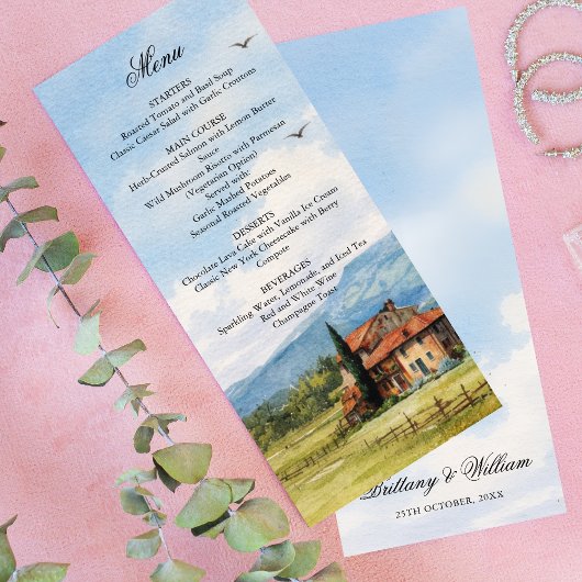 Menu Tuscan Countryside Nature Landscape Wedding 