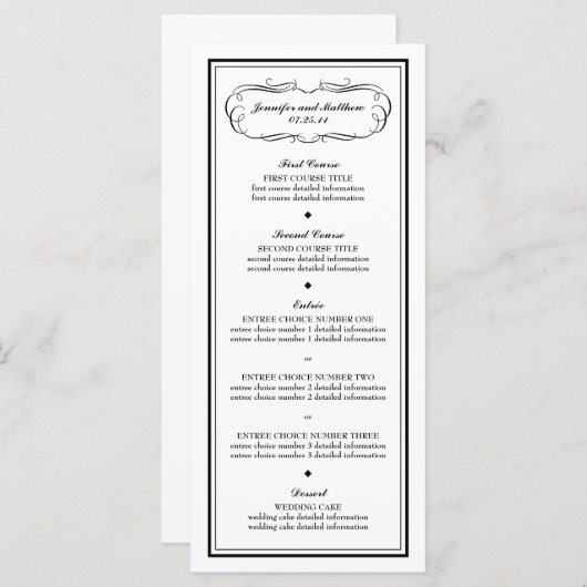 Menu Tuxedo avec bordure noire en blanc (Devant / Derrière)