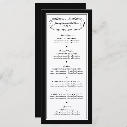 Menu Tuxedo en noir et blanc (Devant / Derrière)