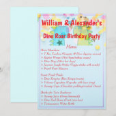 Menu Twins Dino Roar fête d'anniversaire (Devant / Derrière)