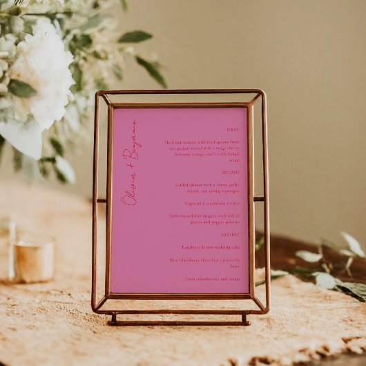Menu Typographie audacieuse rose vif et rouge Mariage m
