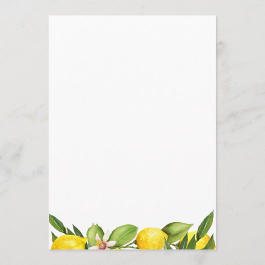 Menu Typographie chic Aquarelle Citron Mariage (Dos)