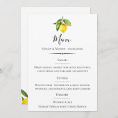 Menu Typographie chic Aquarelle Citron Mariage (Devant / Derrière)