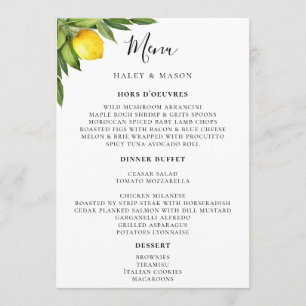 Menu Typographie chic Aquarelle rustique Citron