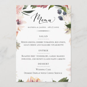 Menu Typographie chic Blush Plum Floral Mariage