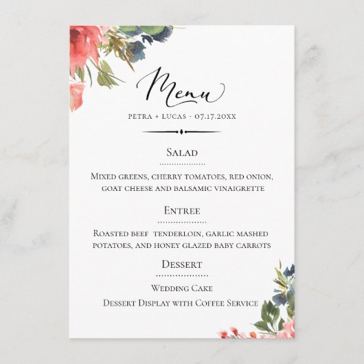 Menu Typographie chic Bohème Floral Mariage (Devant)