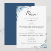 Menu Typographie chic Dusty Blue Floral Mariage (Devant / Derrière)