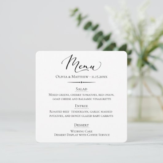 Menu Typographie chic Dusty Mariage bleu (Debout devant)