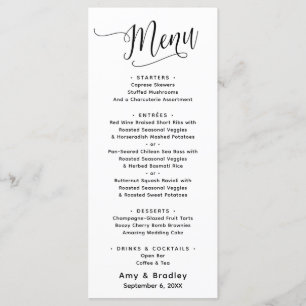 Menu Typographie de script élégante Simple Blanc