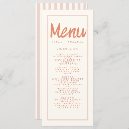 Menu Typographie d'écriture manuscrite rouge rose Retro (Devant / Derrière)