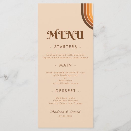 Menu Typographie des années 70 Arc-en-ciel Mariage Crea (Devant)