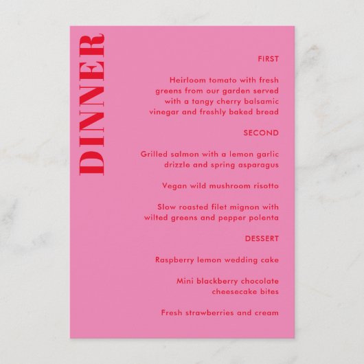 Menu Typographie en gras rose vif et rouge Mariage simp (Devant)