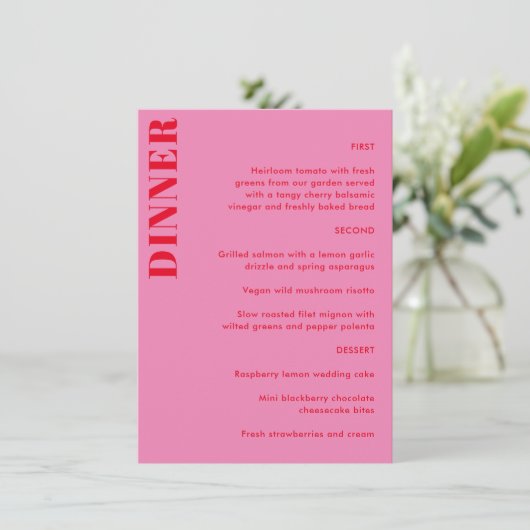 Menu Typographie en gras rose vif et rouge Mariage simp (Debout devant)