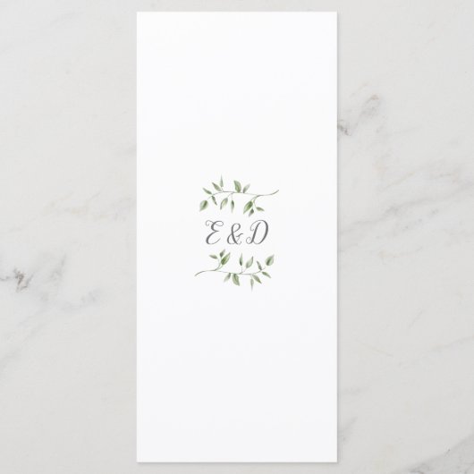 Menu Typographie florale de verdure Monogramme Mariage (Dos)