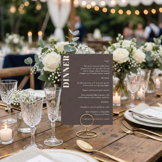 Menu Typographie Gras Brun Simple Mariage Dîner 