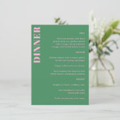 Menu Typographie Gras Rose Vert Simple Dîner de Mariage (Debout devant)