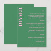 Menu Typographie Gras Rose Vert Simple Dîner de Mariage (Devant / Derrière)