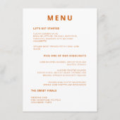 Menu Typographie minimale unique Burnt Orange Mariage (Devant)