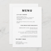Menu Typographie minimale unique Mariage noir blanc (Devant / Derrière)