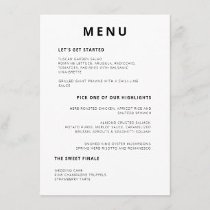 Menu Typographie minimale unique Mariage noir blanc