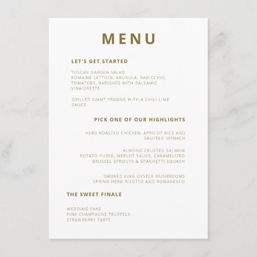 Menu Typographie minimale unique Mariage vert olive (Devant)
