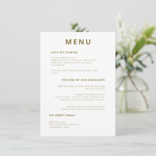 Menu Typographie minimale unique Mariage vert olive (Debout devant)