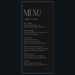Menu Typographie minimaliste moderne Mariage noir<br><div class="desc">Carte menu personnalisable avec typographie moderne. Personnalisez en ajoutant la date et le choix du repas. Cette carte minimaliste est idéale pour les mariages,  les baby showers,  les douches nuptiales,  les anniversaires,  etc.</div>